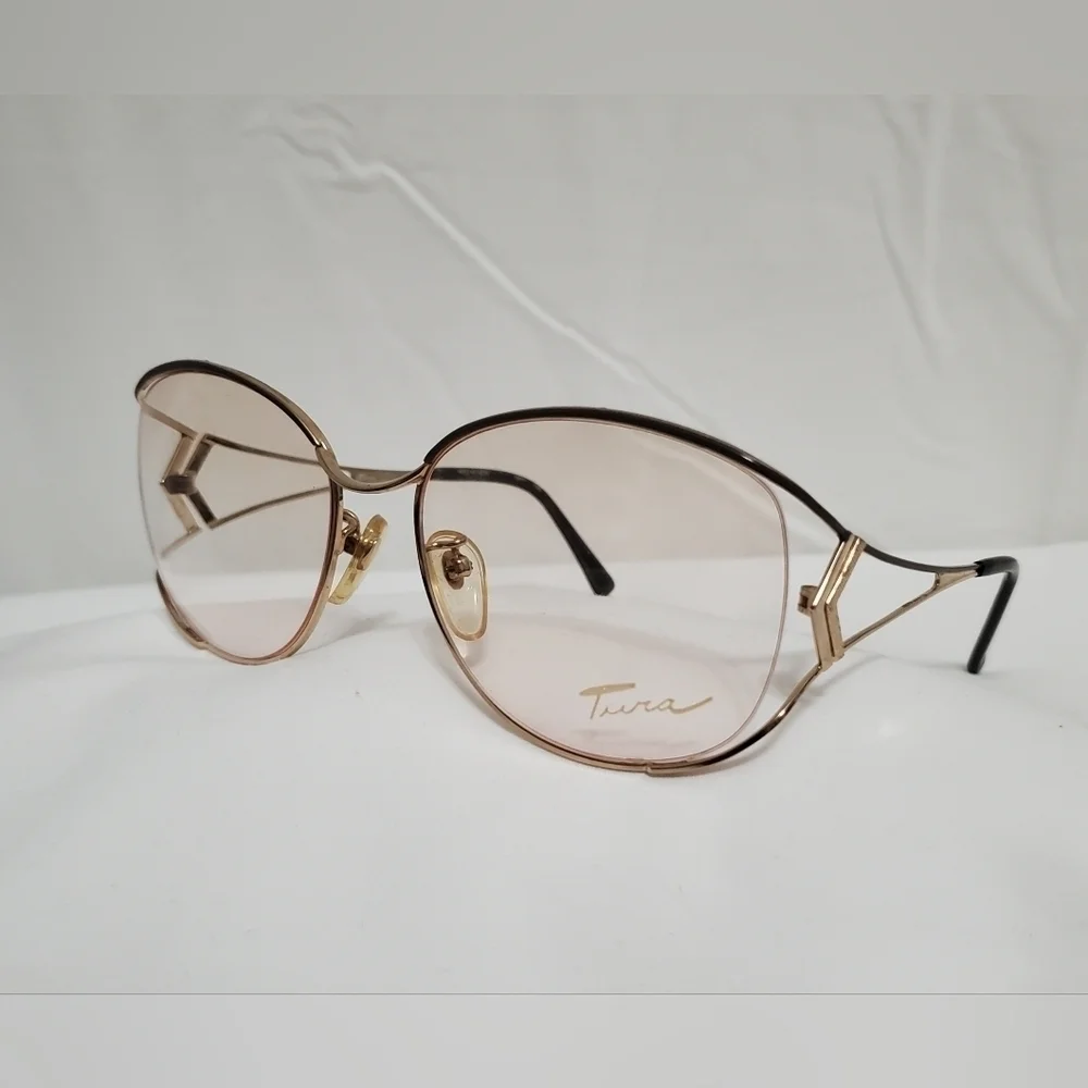 Brand New 90's Vintage Dead Stock Tura 406 Gold Tone & Taupe Eyeglasses